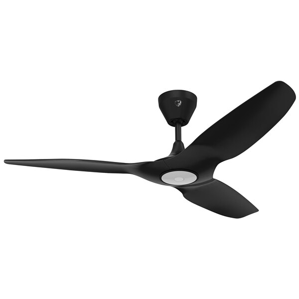 A black Big Ass Fans Haiku L indoor ceiling fan with white lights.