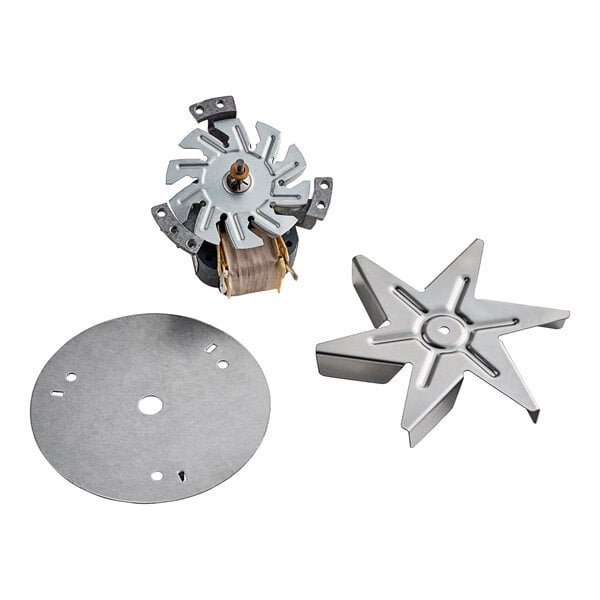 A metal fan and a circular metal plate with a metal core.
