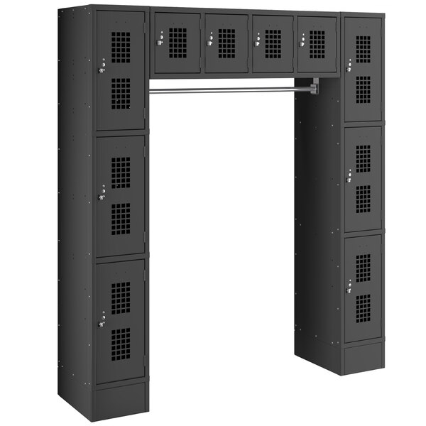 A black metal Regency locker with 10 compartments.