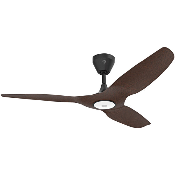 A Big Ass Fans Haiku L indoor ceiling fan with black and cocoa wooden blades and LED lighting.