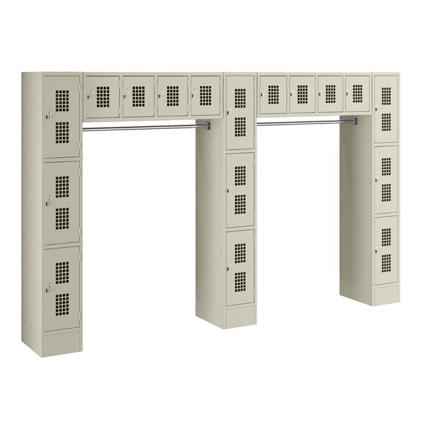 A white Regency metal locker with a door open and metal bars.