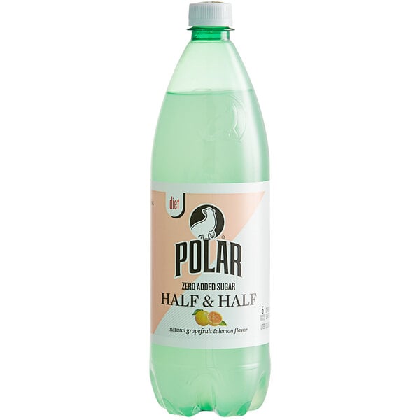 A close up of a Polar Zero Sugar Added Grapefruit & Lemon Sparkling Citrus Mixer bottle with a label.
