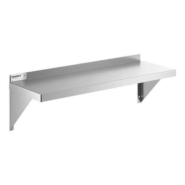 A stainless steel heavy duty solid wall shelf with a 12-inch by 36-inch surface.