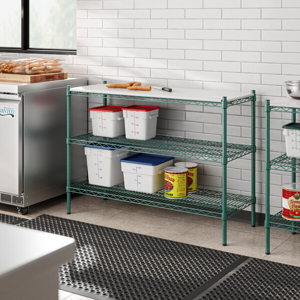 Regency green epoxy shelving in a school kitchen.