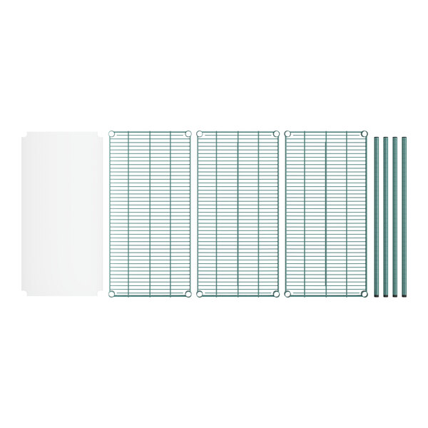 A group of wire mesh panels with metal bars on a white background.