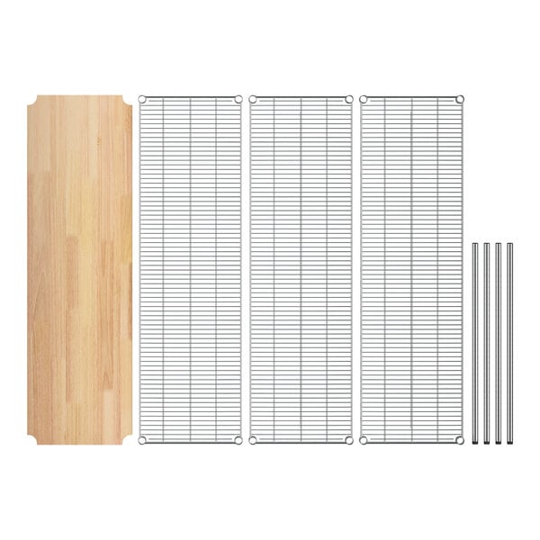 A Regency wooden shelf on a metal grid.