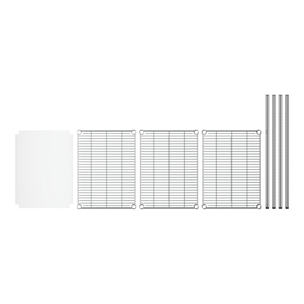 A white rectangular Regency wire shelf with metal rods.