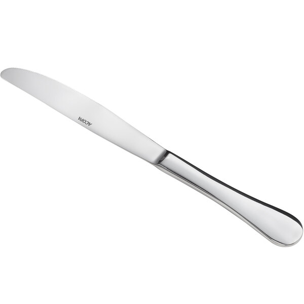 An Acopa Vittoria stainless steel dinner knife with a silver handle.