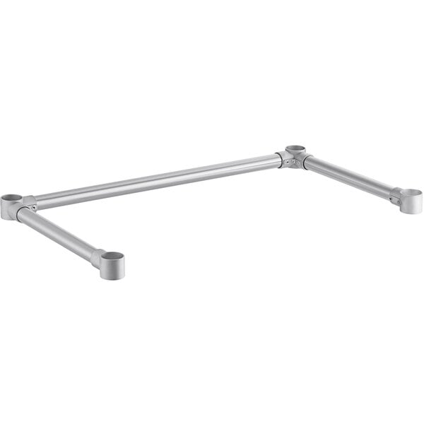 A metal bar with black metal knobs and silver brackets.