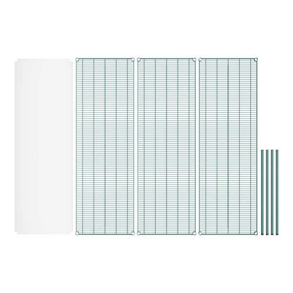 A row of green grids and metal bars on a white rectangular object.