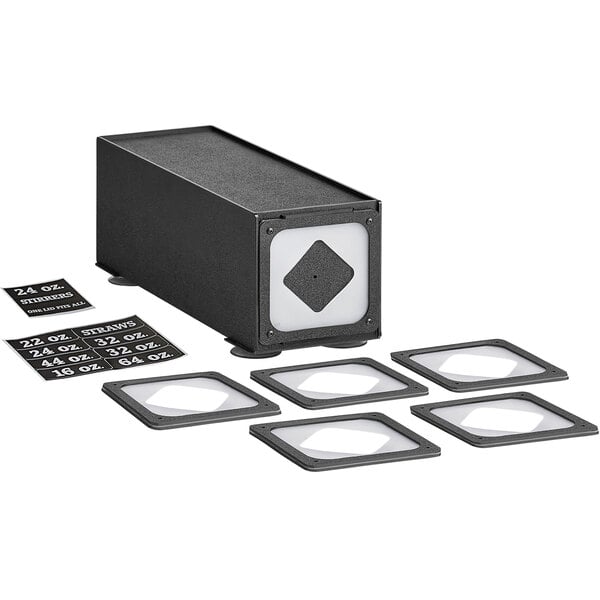 A black rectangular frame with white background and white squares and labels inside.