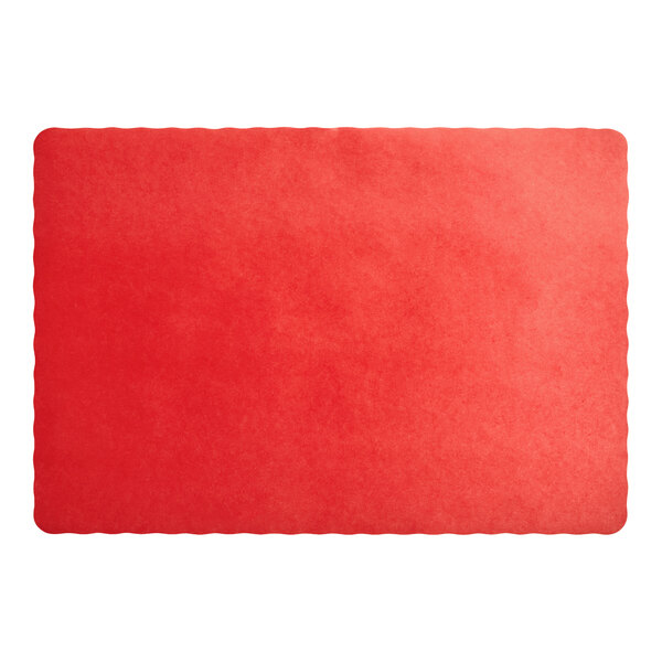 A red paper placemat with scalloped edges.