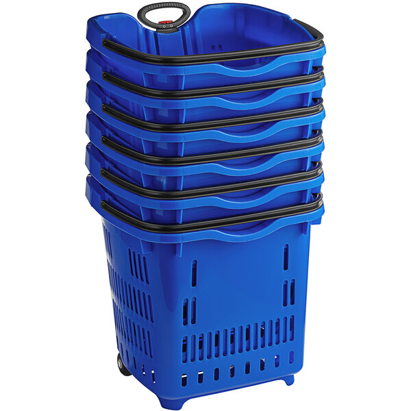 a close up of a blue bin