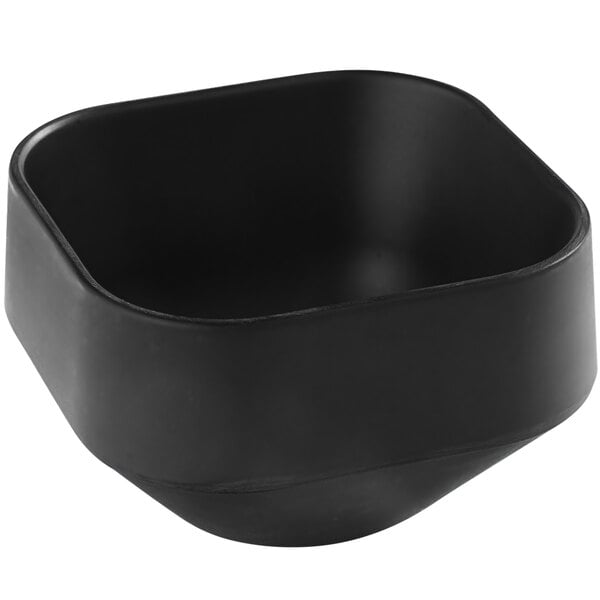 a black square bowl with a white background