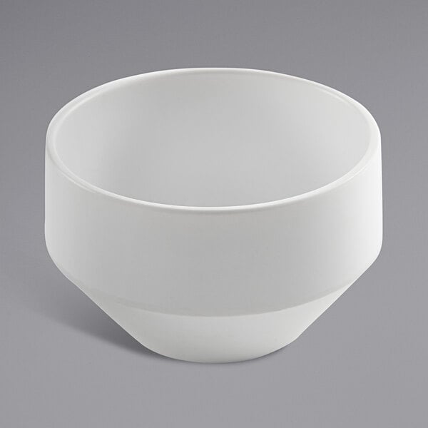 An American Metalcraft matte white melamine ramekin on a gray background.