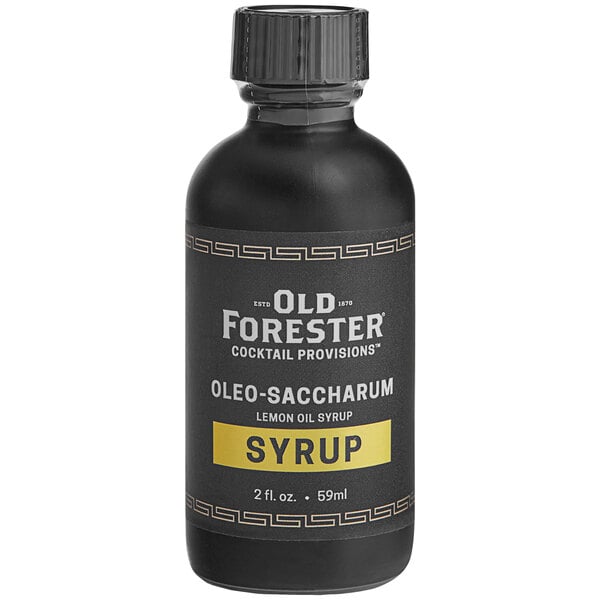 A black Old Forester Oleo-Saccharum Syrup bottle with a black label.