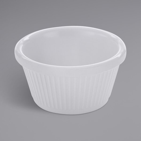 An American Metalcraft white melamine fluted ramekin.