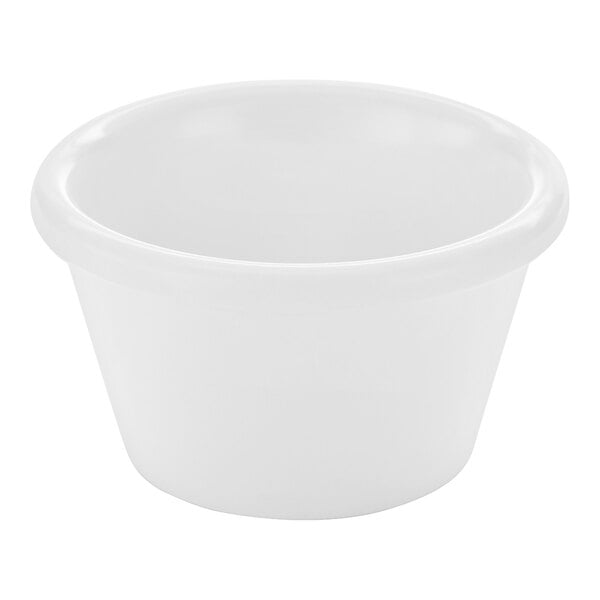 A small, smooth, white bowl with a slightly flared rim.