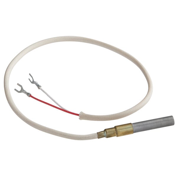 A white cable with a white connector and a red and white cable.