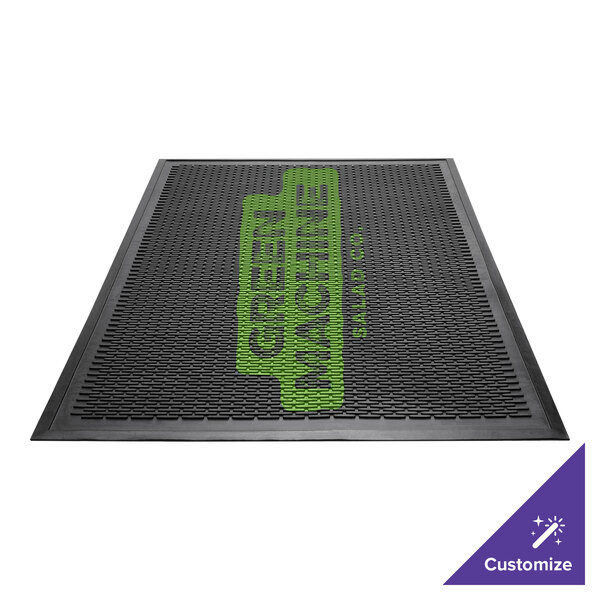 A black Guardian Clean Step entrance mat with green text.