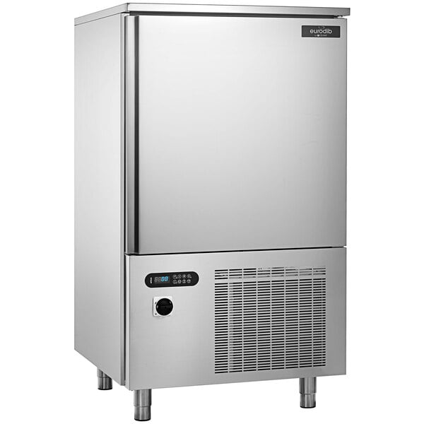 A stainless steel Eurodib Blast Chiller with a door open.