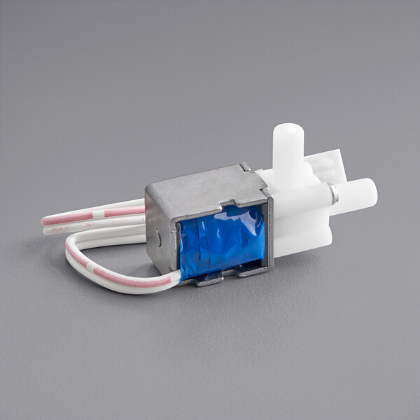 A small blue and white Galaxy Solenoid Valve with white wires.