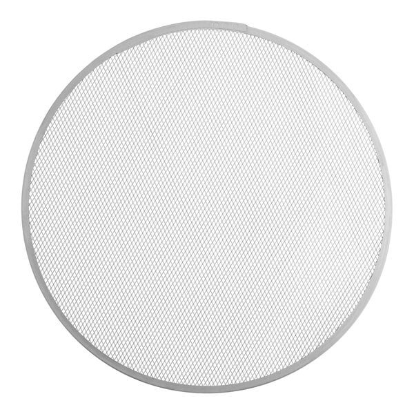 An American Metalcraft heavy duty aluminum pizza screen with a silver frame.