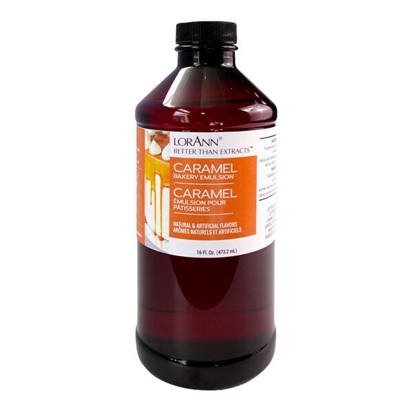 A 16 fl. oz. bottle of LorAnn Oils Caramel Bakery Emulsion.
