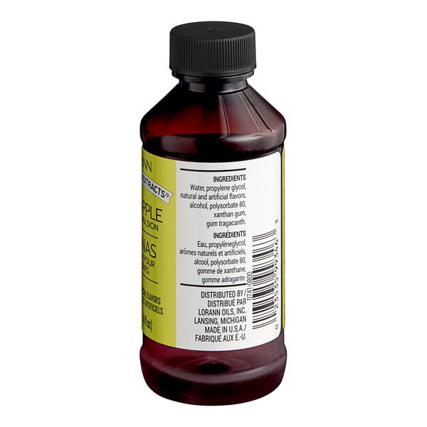 A 4 fl. oz. bottle of LorAnn Oils Pineapple Bakery Emulsion.