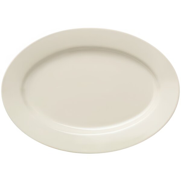 A white Libbey Porcelain oval platter with a wide white rim.