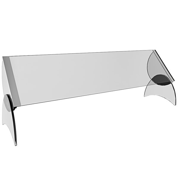 A Spring USA clear acrylic pivoting sneeze guard on a table.