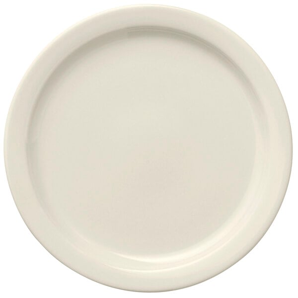 A Libbey Porcelana white porcelain plate with a plain edge.