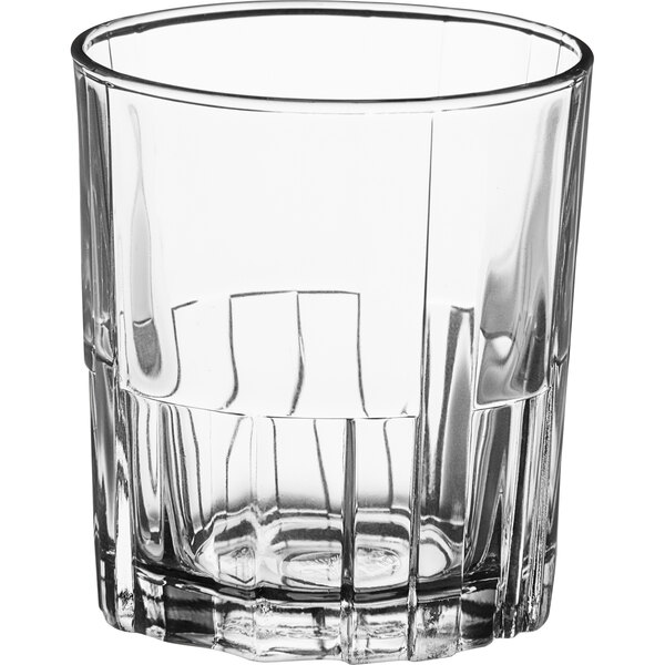A clear Duralex Jazz stackable rocks glass.