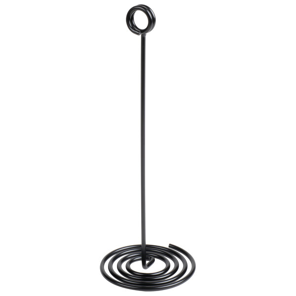 An American Metalcraft black metal card holder with a spiral base.