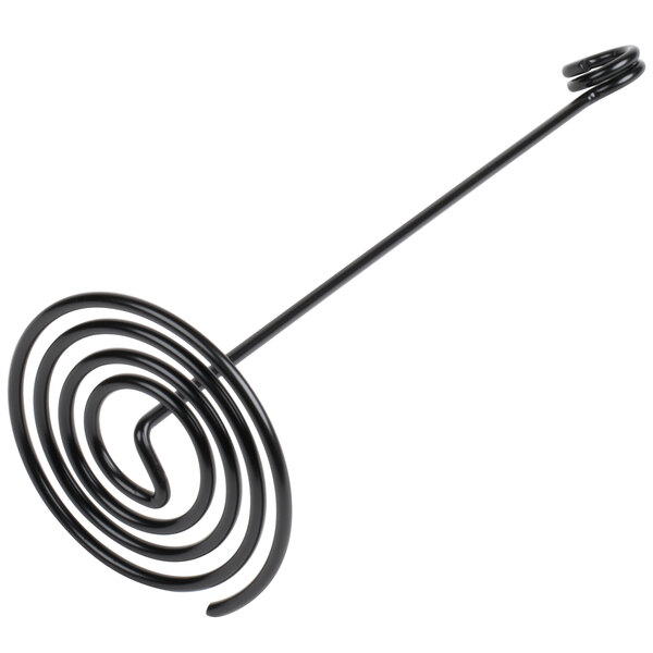 An American Metalcraft black swirl base card holder, a black metal spiral with a handle.