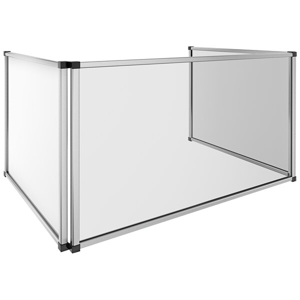 a white glass wall with metal corners