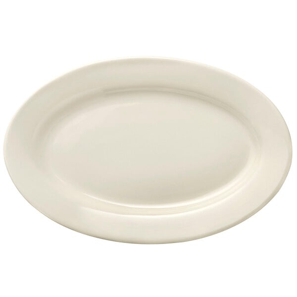 A white Libbey oval platter with a wide rim.