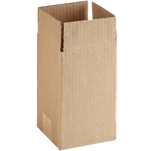 A close-up of a Lavex Kraft cardboard box with a cut out top.
