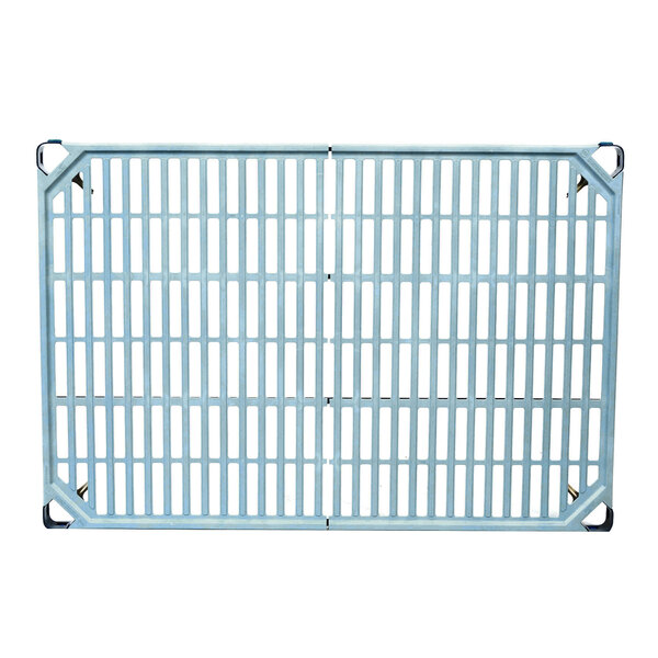 A MetroMax Q metal shelf with metal bars.