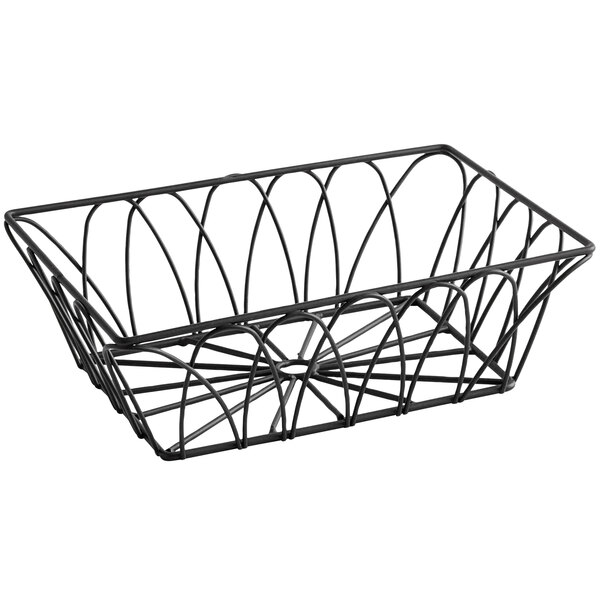 a black wire basket with a white background