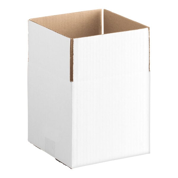 A white corrugated cardboard shipping box with an open top.