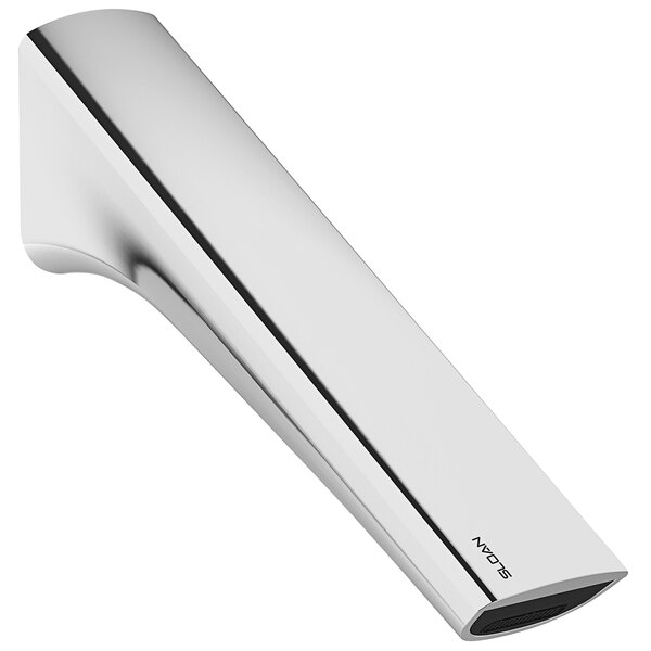 A Sloan polished chrome wall mounted double sensor faucet with a black insert.