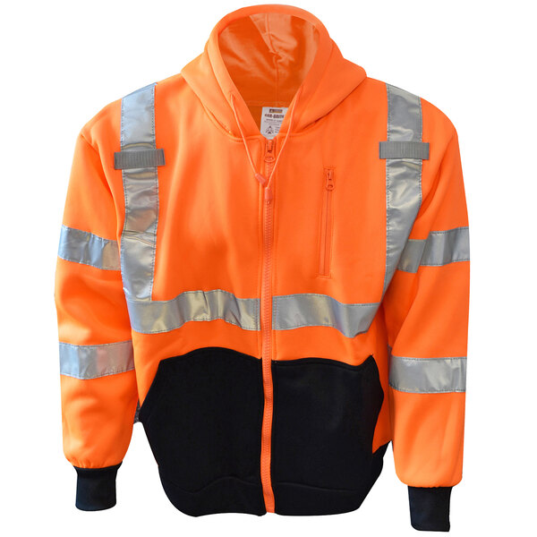 A Cordova orange and black hi-vis hooded sweatshirt with reflective stripes.