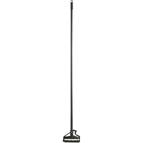 A black metal mop handle with a quick release mechanism.