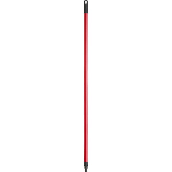 A red Lavex broom handle with a black tip.