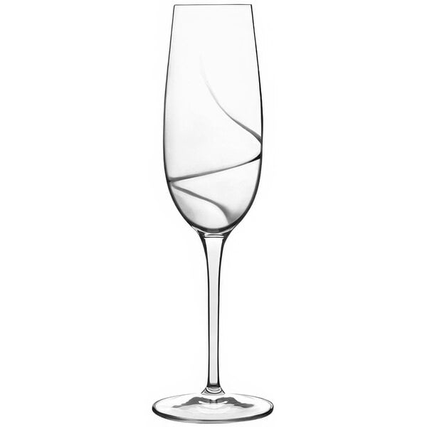 A Luigi Bormioli Aero flute wine glass with a curved stem.