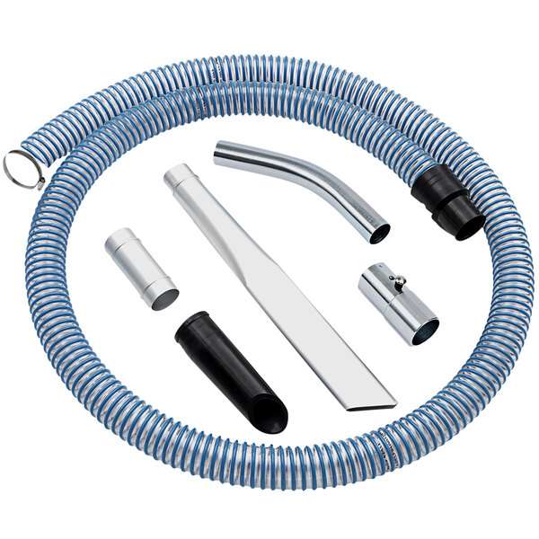 A Delfin Tecnoil accessory kit with a blue and silver hose and metal pipes.