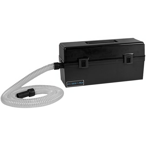 An Atrix VACOMEGAU Omega containment vacuum with a hose attached to it.