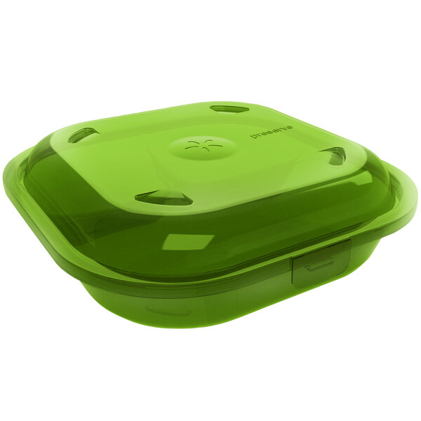 a green plastic container with a lid