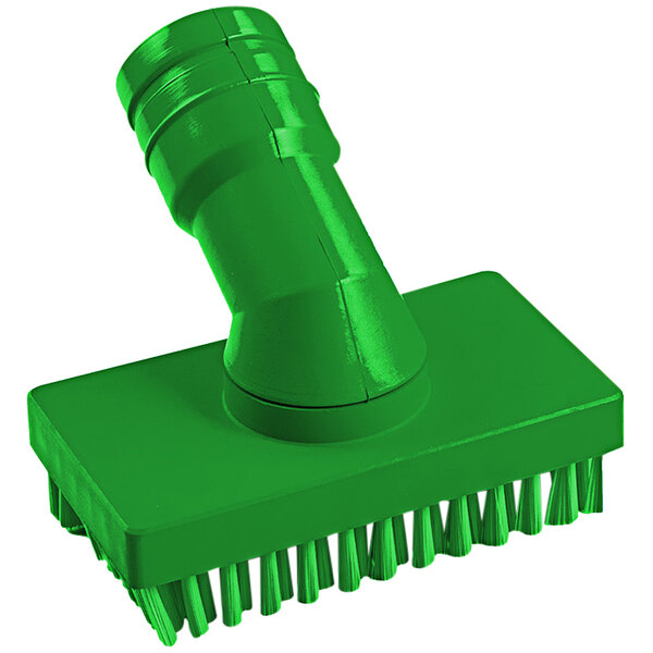 A green rectangular Delfin Industrial brush with bristles on it.